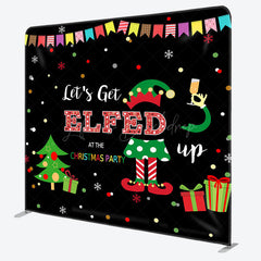 Lofaris Lets Get Elfed Black Christmas Party Square Backdrop