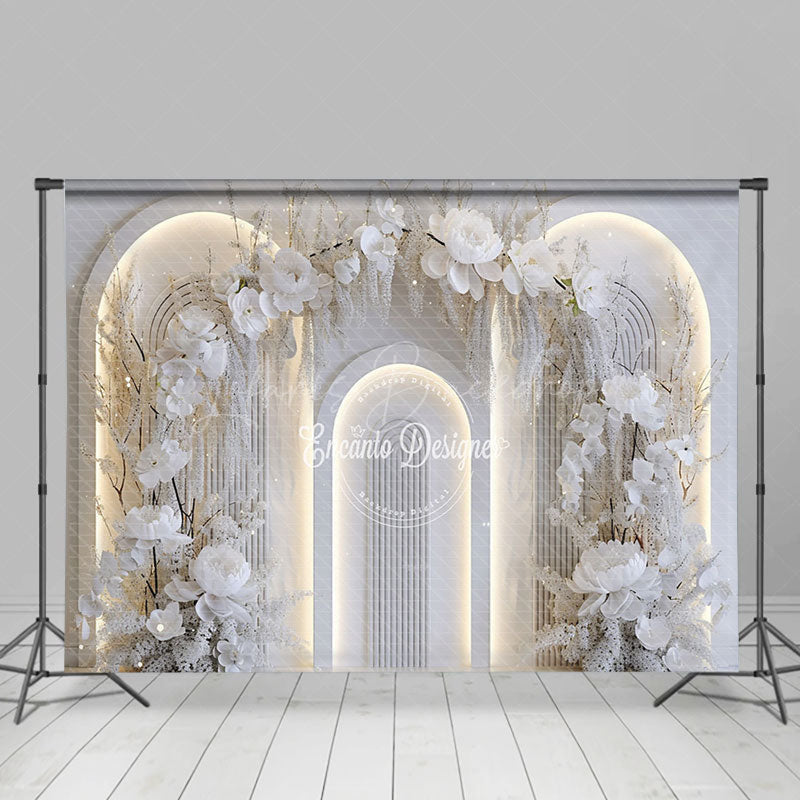 Lofaris Lighed Pure White Arch Wall Floral Wedding Backdrop