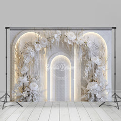 Lofaris Lighed Pure White Arch Wall Floral Wedding Backdrop