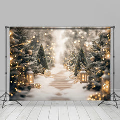 Lofaris Light Bokeh Pine Tree Forest Path Christmas Backdrop