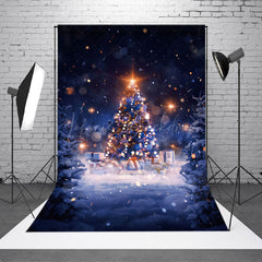 Lofaris Light Bokeh Snowy Forest Christmas Tree Backdrop