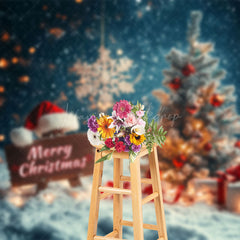 Lofaris Light Bokeh Snowy Night Tree Merry Christmas Backdrop