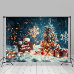 Lofaris Light Bokeh Snowy Night Tree Merry Christmas Backdrop