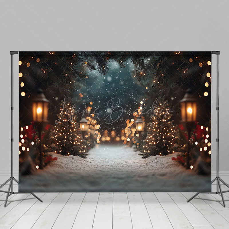 Lofaris Light Bokeh Snowy Path Winter Christmas Backdrop