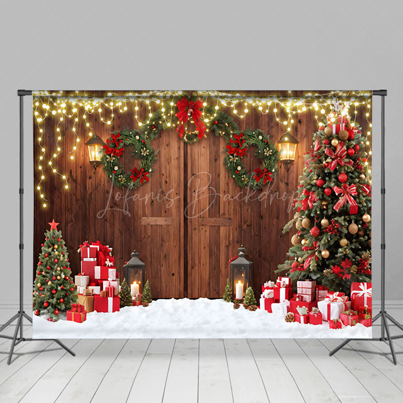 Lofaris Light Flashing Brown Door Merry Christmas Backdrop