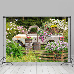 Lofaris Light Forest Floral Truck Spring Room Set Backdrop