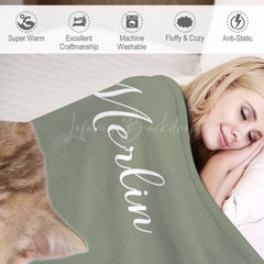 Lofaris Light Green Custom Pet Photo Name Blanket For Gift