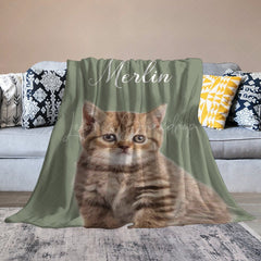 Lofaris Light Green Custom Pet Photo Name Blanket For Gift