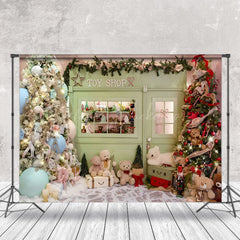 Lofaris Light Green Toy Shop Tree Christmas Vibe Backdrop