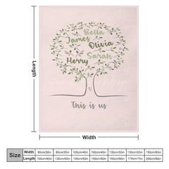 Lofaris Light Pink Green Family Tree Custom Name Blanket