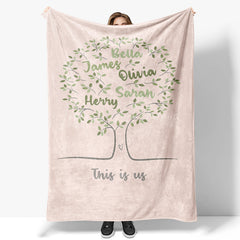 Lofaris Light Pink Green Family Tree Custom Name Blanket