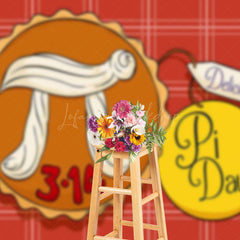 Lofaris Light Red Plaid Delicious Pie Happy Pi Day Backdrop