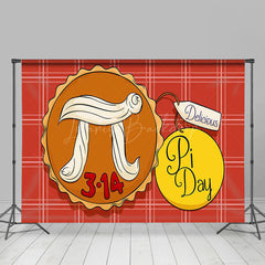 Lofaris Light Red Plaid Delicious Pie Happy Pi Day Backdrop