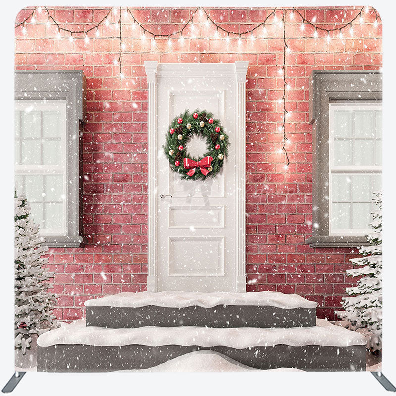 Lofaris Light Snowy Door Scene Brick Wall Christmas Backdrop