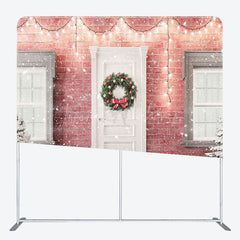 Lofaris Light Snowy Door Scene Brick Wall Christmas Backdrop