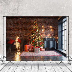 Lofaris Light String Deer Brick Wall Christmas Backdrop