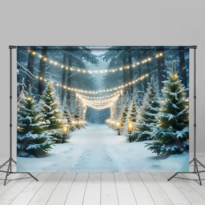 Lofaris Light Strings Snowy Forest Winter Photo Backdrop