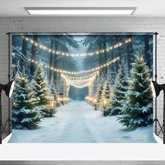 Lofaris Light Strings Snowy Forest Winter Photo Backdrop