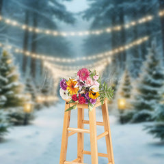 Lofaris Light Strings Snowy Forest Winter Photo Backdrop