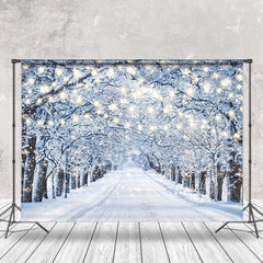 Lofaris Light Strip Snowy Forest Path Winter Photo Backdrop