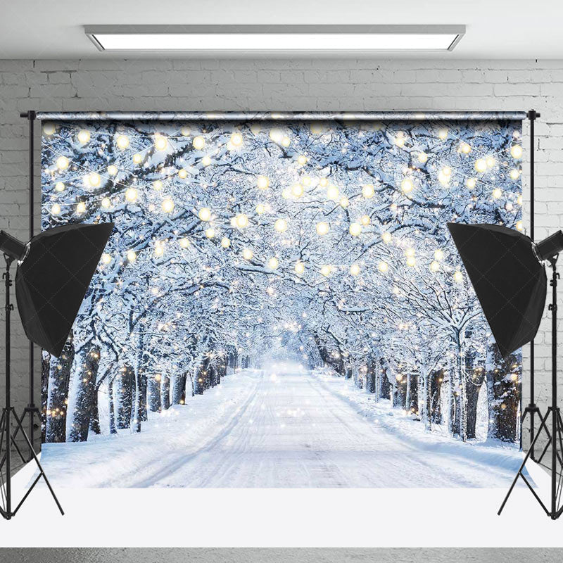 Lofaris Light Strip Snowy Forest Path Winter Photo Backdrop