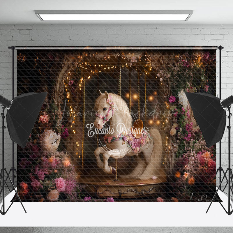 Lofaris Light Twinkling Floral Fairy Tale Carousel Backdrop