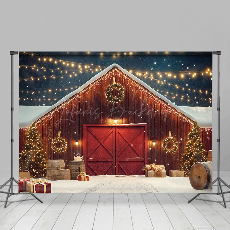 Lofaris Light Twinkling Night Barn Door Christmas Backdrop