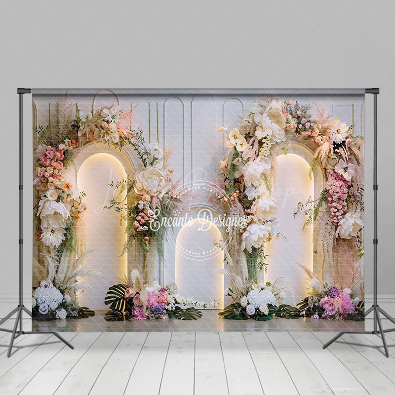 Lofaris Light White Arch Romantic Floral Wedding Backdrop