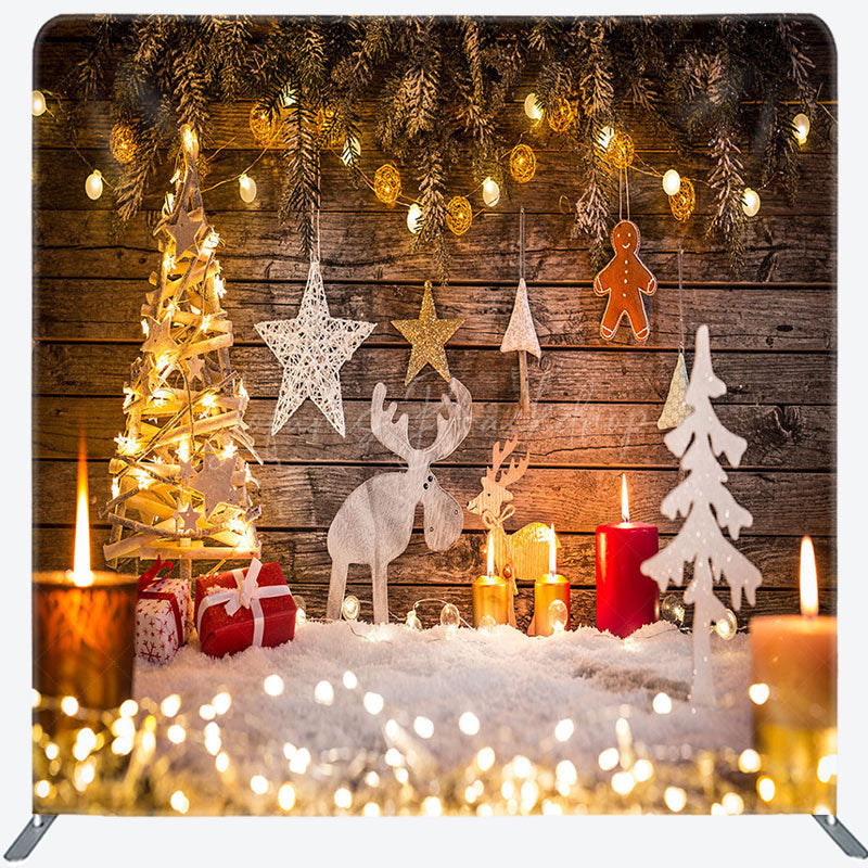 Lofaris Light Wood Glitter Tension Fabric Christmas Backdrop