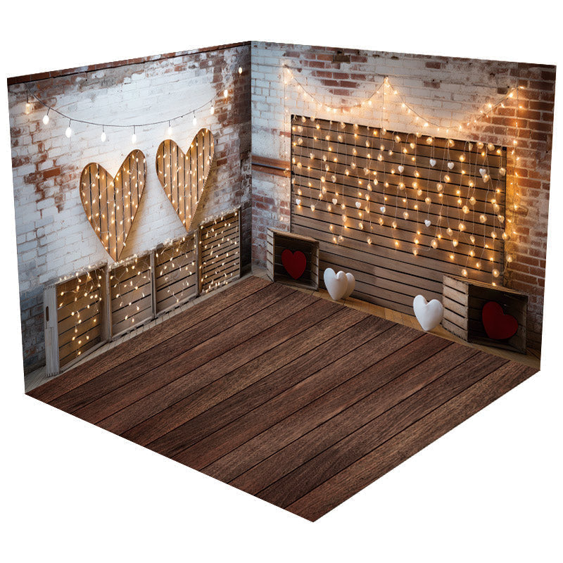 Lofaris Light Wood Heart Brick Wall Valentines Room Set