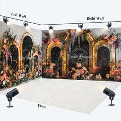 Lofaris Lighted Black Arch Floral Wedding Room Set Backdrop