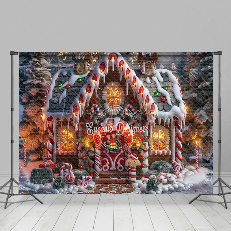 Lofaris Lighted Gingerbread House Candy Cane Xmas Backdrop