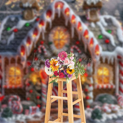 Lofaris Lighted Gingerbread House Candy Cane Xmas Backdrop