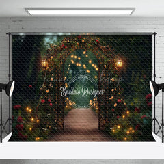 Lofaris Lighted Gold Arch Natural Forest Wedding Backdrop