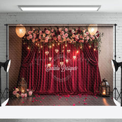 Lofaris Lighted Hearts Floral Red Curtain Romantic Backdrop