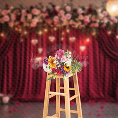 Lofaris Lighted Hearts Floral Red Curtain Romantic Backdrop