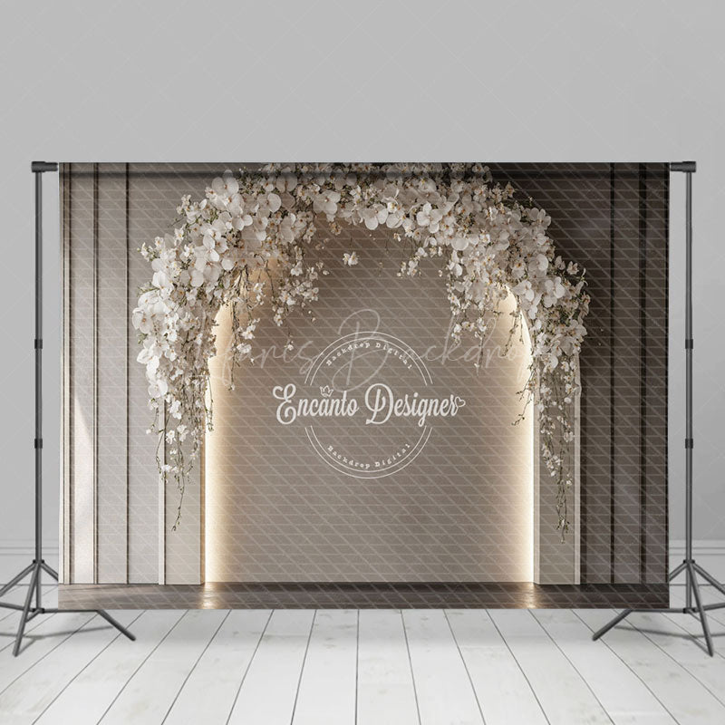 Lofaris Lighted White Floral Arch Wedding Photo Backdrop