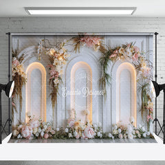 Lofaris Lighted White Wall Romantic Floral Wedding Backdrop