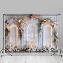 Lofaris Lighted White Wall Romantic Floral Wedding Backdrop