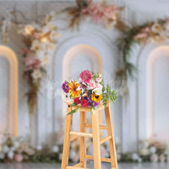 Lofaris Lighted White Wall Romantic Floral Wedding Backdrop