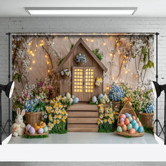 Lofaris Lighted Wood Cabin Colorful Floral Easter Backdrop