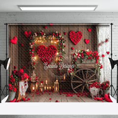 Lofaris Lighted Wood Retro House Red Rose Romantic Backdrop