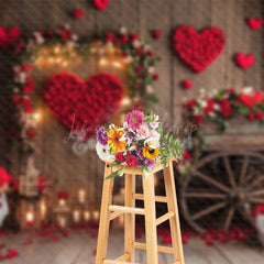 Lofaris Lighted Wood Retro House Red Rose Romantic Backdrop