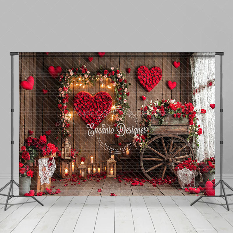 Lofaris Lighted Wood Retro House Red Rose Romantic Backdrop