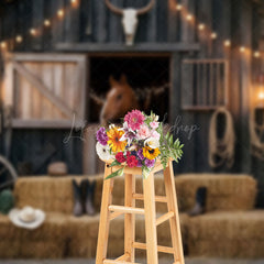 Lofaris Lighted Wooden Stable Hay Cowboy Cake Smash Backdrop