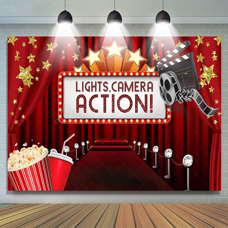 Lofaris Lights Camera Action Red Carpet Birthday Backdrop