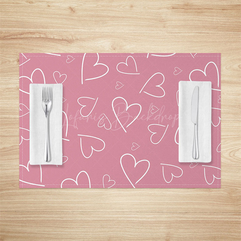 Lofaris Line Hearts Pink Valentines Day Set Of 4 Placemats