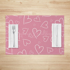 Lofaris Line Hearts Pink Valentines Day Set Of 4 Placemats