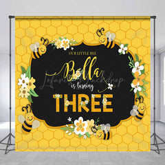 Lofaris Little Bee Honeycomb Custom 3rd Birthday Backdrop