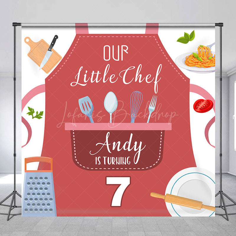 Lofaris Little Chef Apron Custom Name 7th Birthday Backdrop